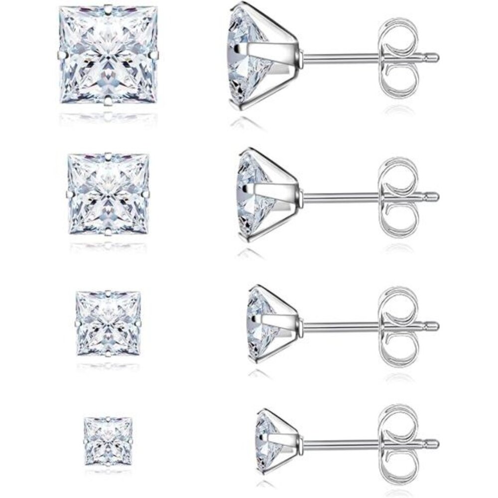 4 Pairs Stainless Steel Earrings Studs for Men Square Earrings Trendy